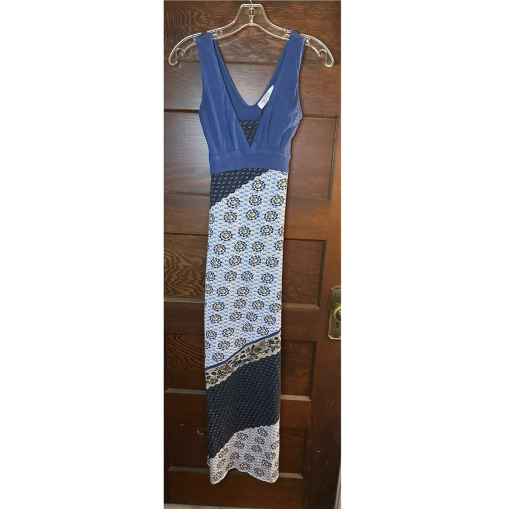 Women's Small FUNKY PEOPLE Blue & White Patterned Maxi Retro Dress